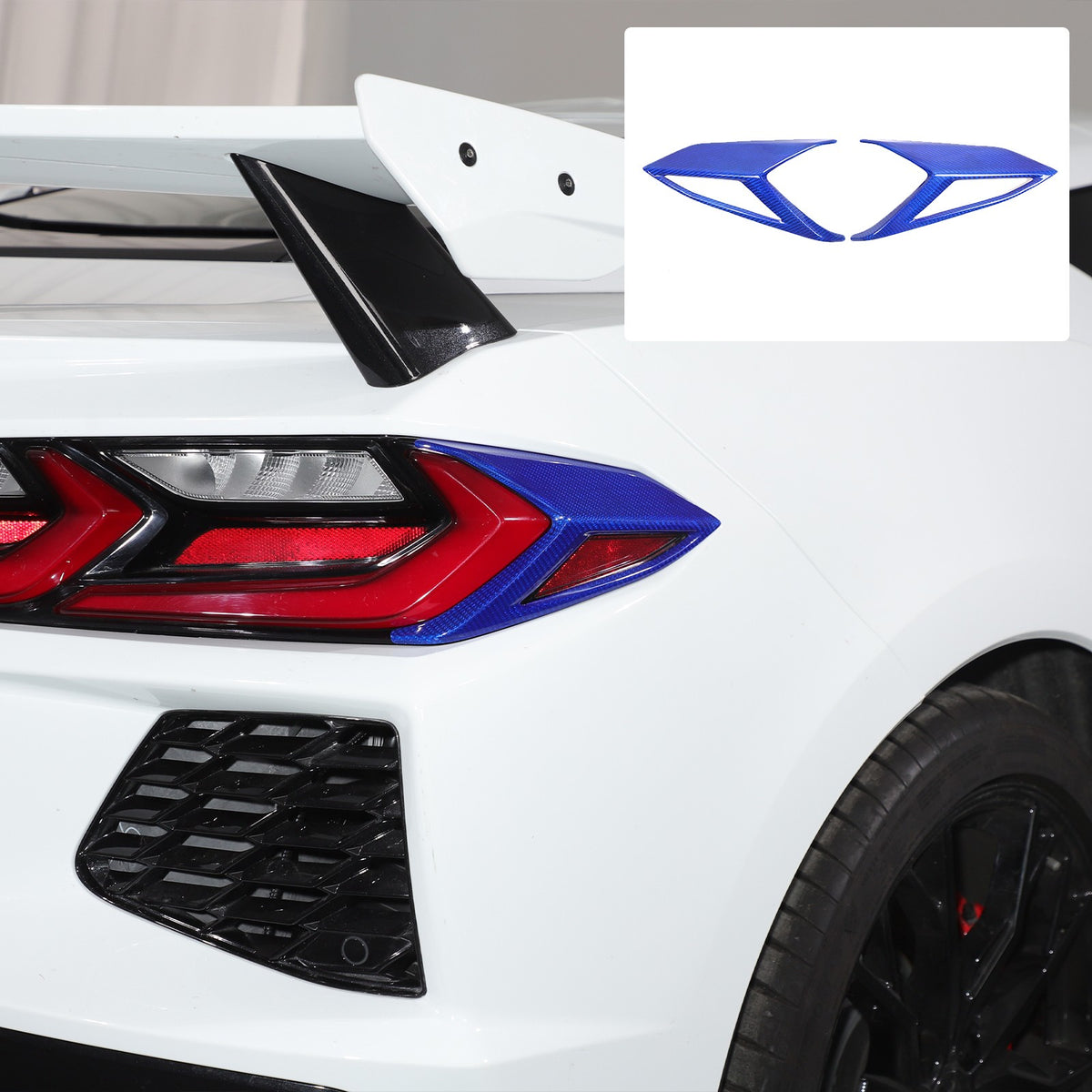 Blue Real Carbon Fiber Rear Tail Light Side Trim For Corvette C8 2020+ 20