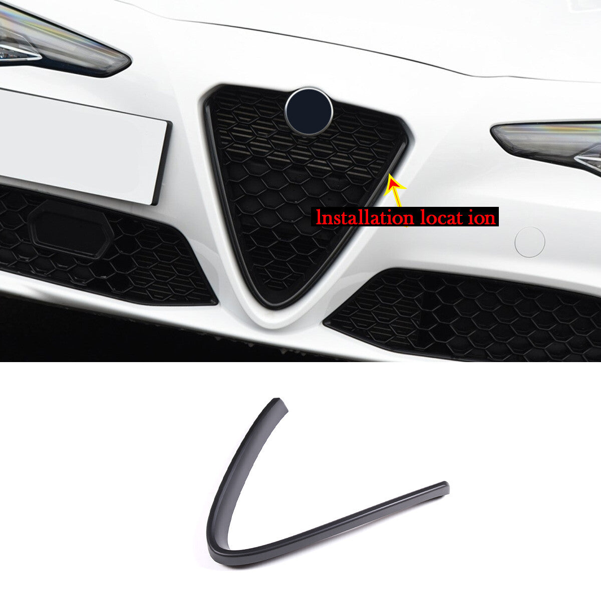 Matte Black Front Grille V Shape Cover+Logo Ring Trim for Alfa Romeo Giulia 17+ 10