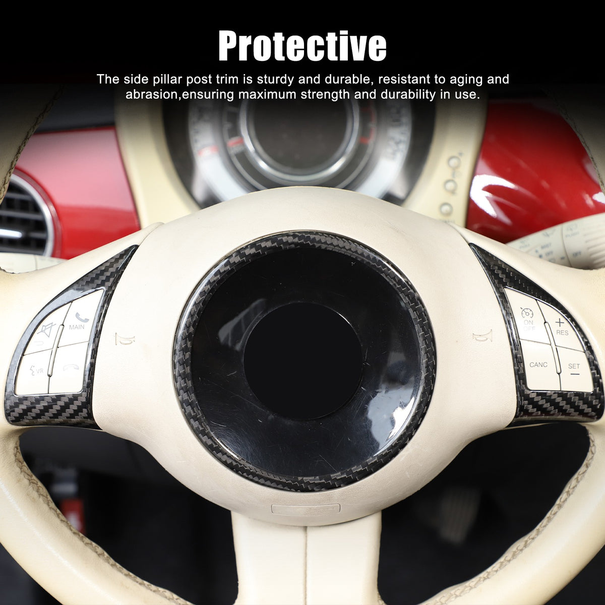 Real Dry Carbon Fiber Steering Wheel Button Trim For Fiat 500 Abarth 2008-2015 7