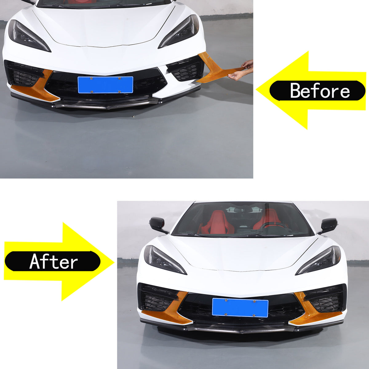 Yellow Carbon Fiber Front Bumper Grille Bezel Cover For Corvette C8 Z51 2020-26 11