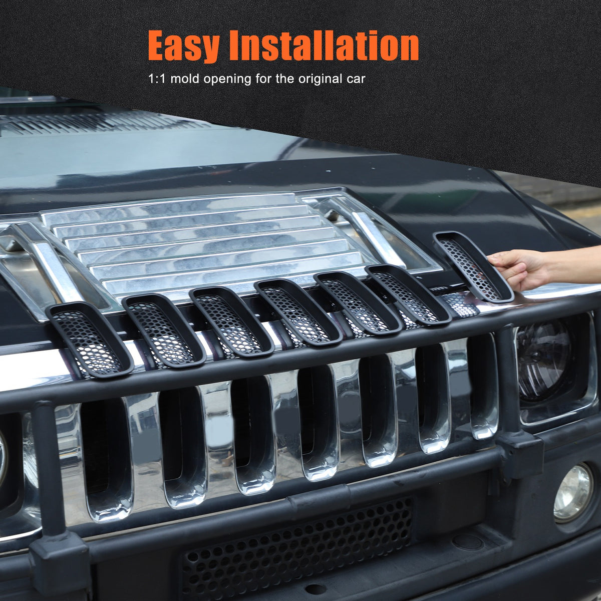 Black ABS Front Grille Anti-Insect Bug Screen Trim For Hummer H2 2003-2007 9