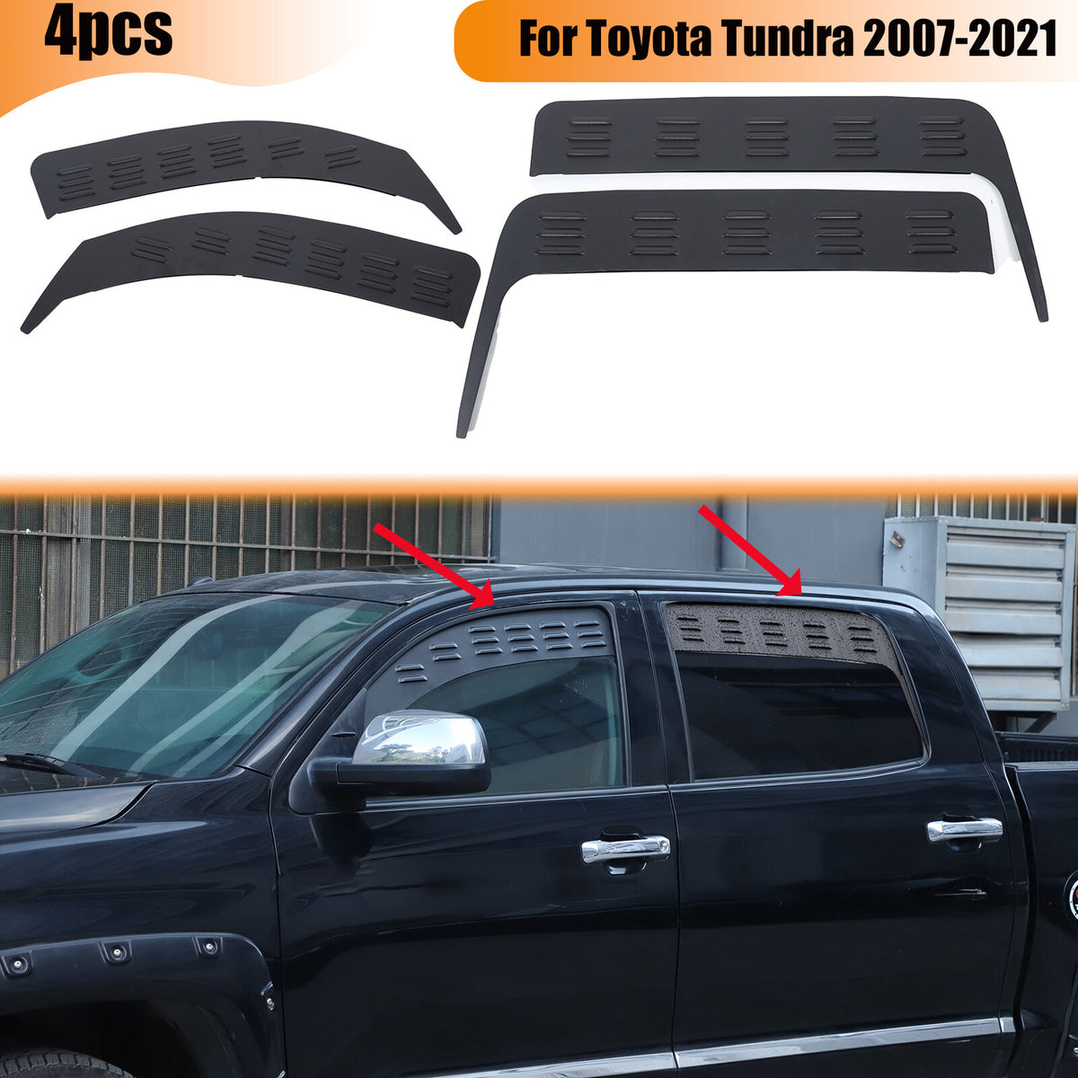 Alloy Front & Rear Window Louver Shutter Cover Trim For Toyota Tundra 2007-2021 1