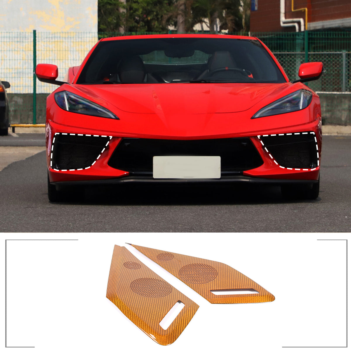 Yellow Real Carbon Fiber Inner Door Speaker Panel Cover For Corvette C8 2020-26 12