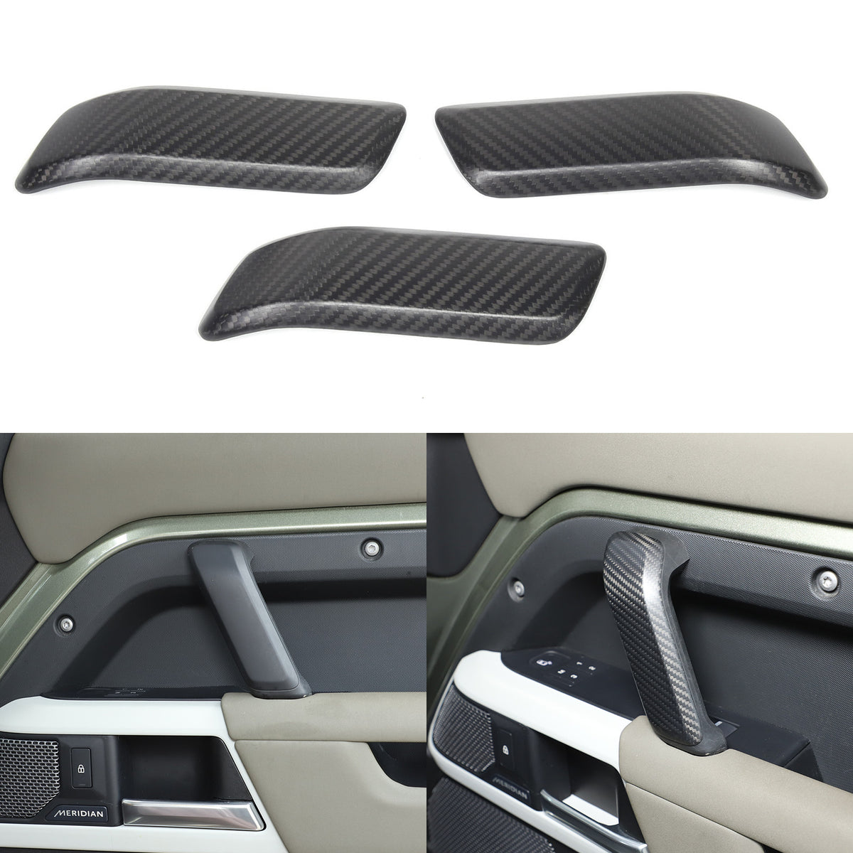 Matte Real Carbon Interior Door Handle Cover Trim For LR Defender 110 2020-23 21