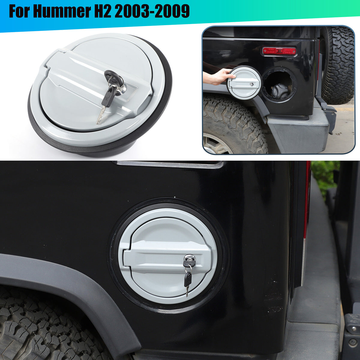 Silver Alloy Fuel Tank Cap Anti-theft Lock Cover Trim For Hummer H2 2003-2009 1