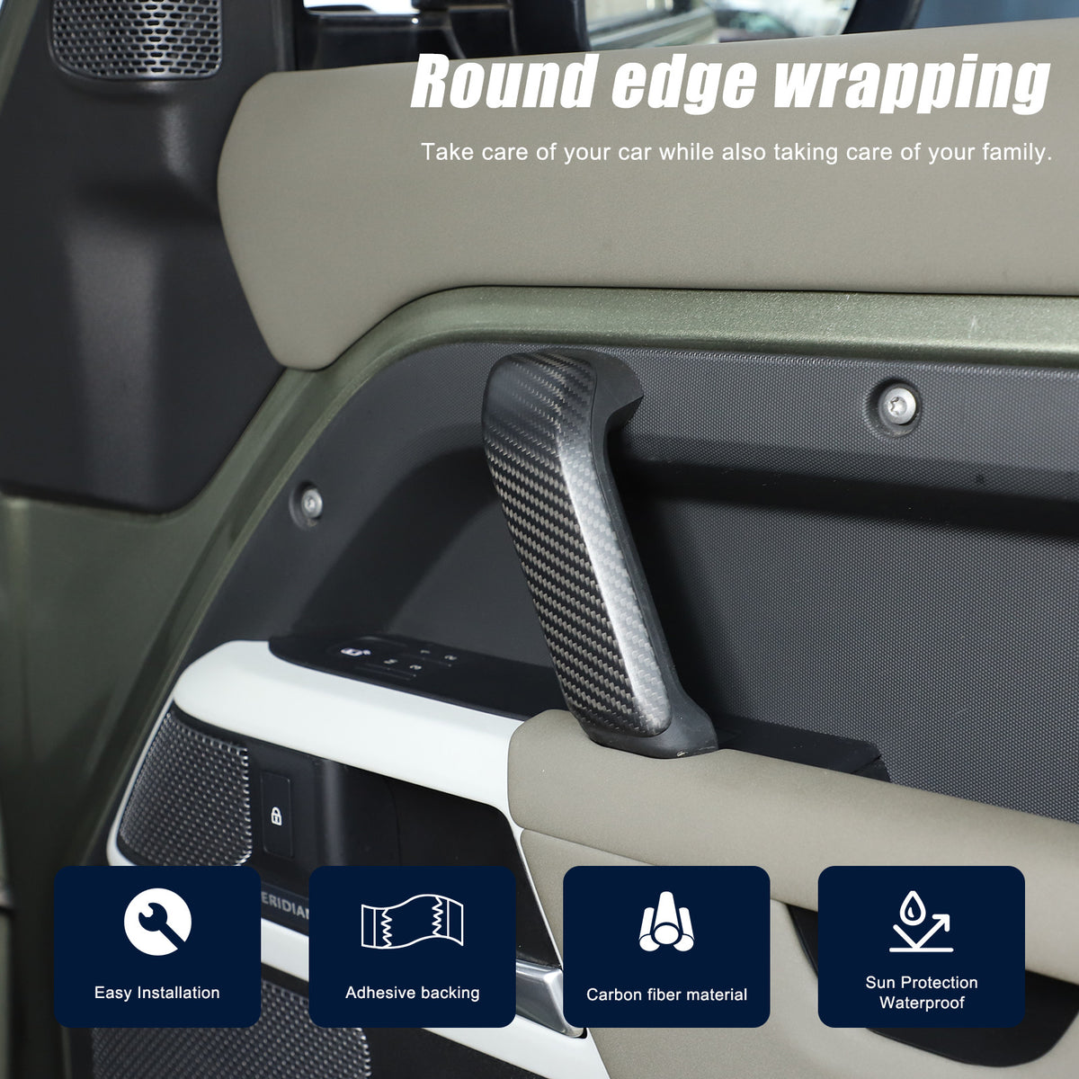 Matte Real Carbon Interior Door Handle Cover Trim For LR Defender 110 2020-23 15