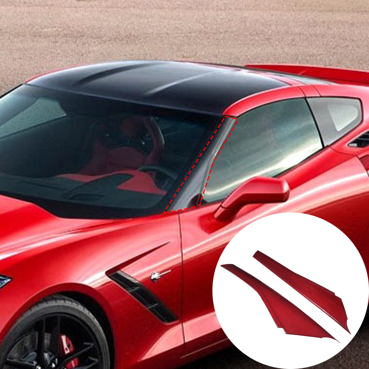 Red Carbon Fiber Exterior Windshield A Pillar Trim Cover For Corvette C7 14-19 14