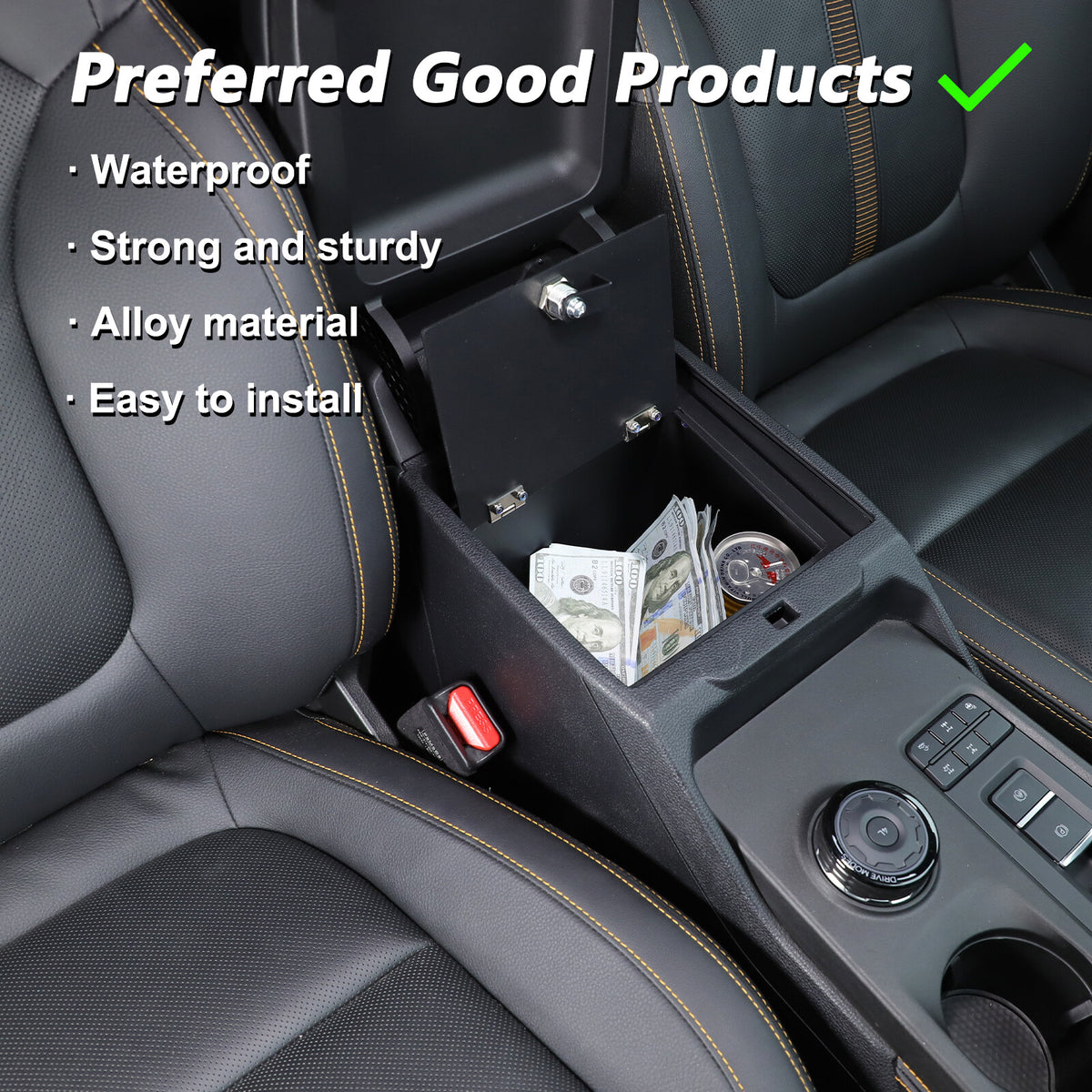 Center Console Safe GUN Armrest Storage Lock Box Tray For Ford Ranger T9 2023+ 20