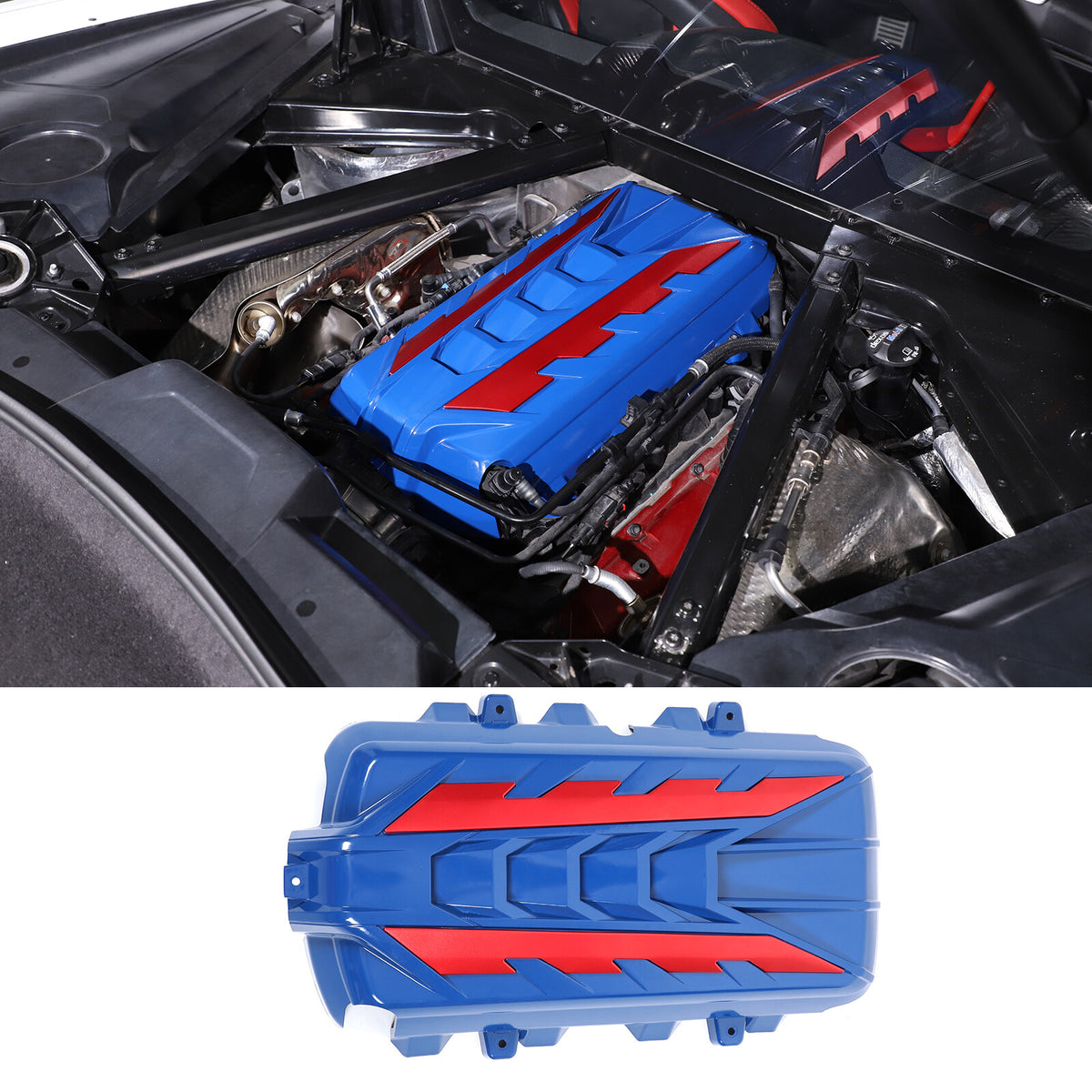 Blue Engine Bay Panel Cover Trim in Edge Red For Corvette C8 2020-26 7