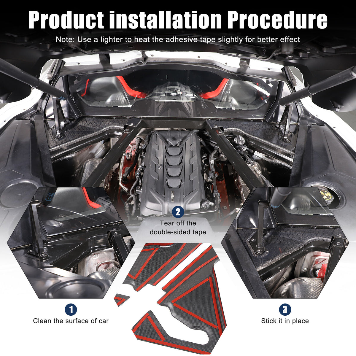 Honeycomb Carbon Fiber Engine Bay Corner Base Cover Overlay For Corvette C8 20+ 13