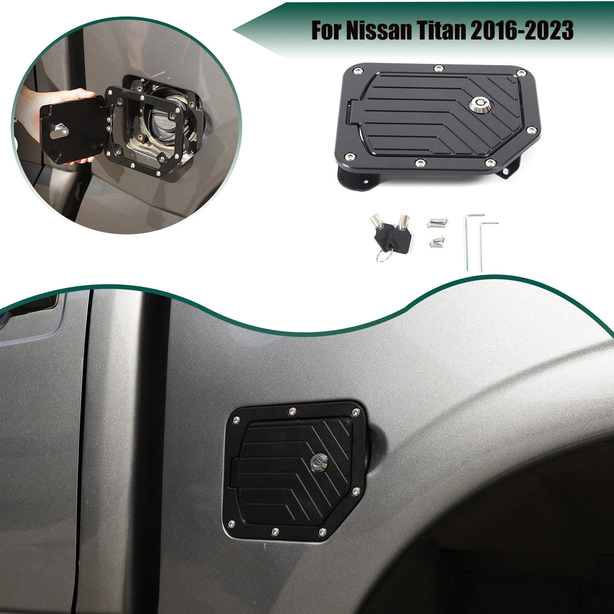 Car Gas Tank Fuel Cap Gate Tank Lock Door Locking Cover For Nissan Titan 16-23 1