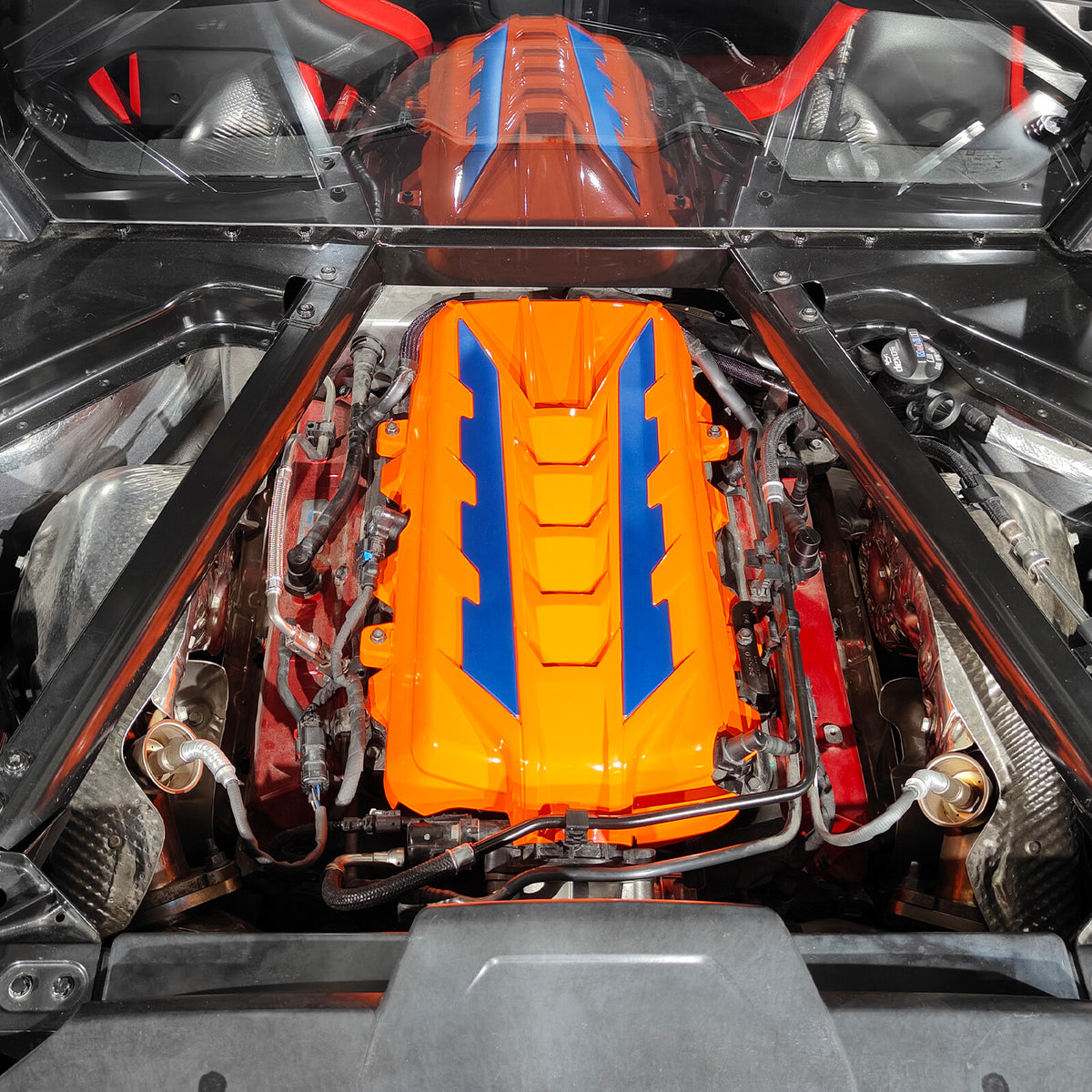 Orange Engine Bay Panel Cover Trim in Edge Blue For Corvette Coupe C8 2020-2026 2