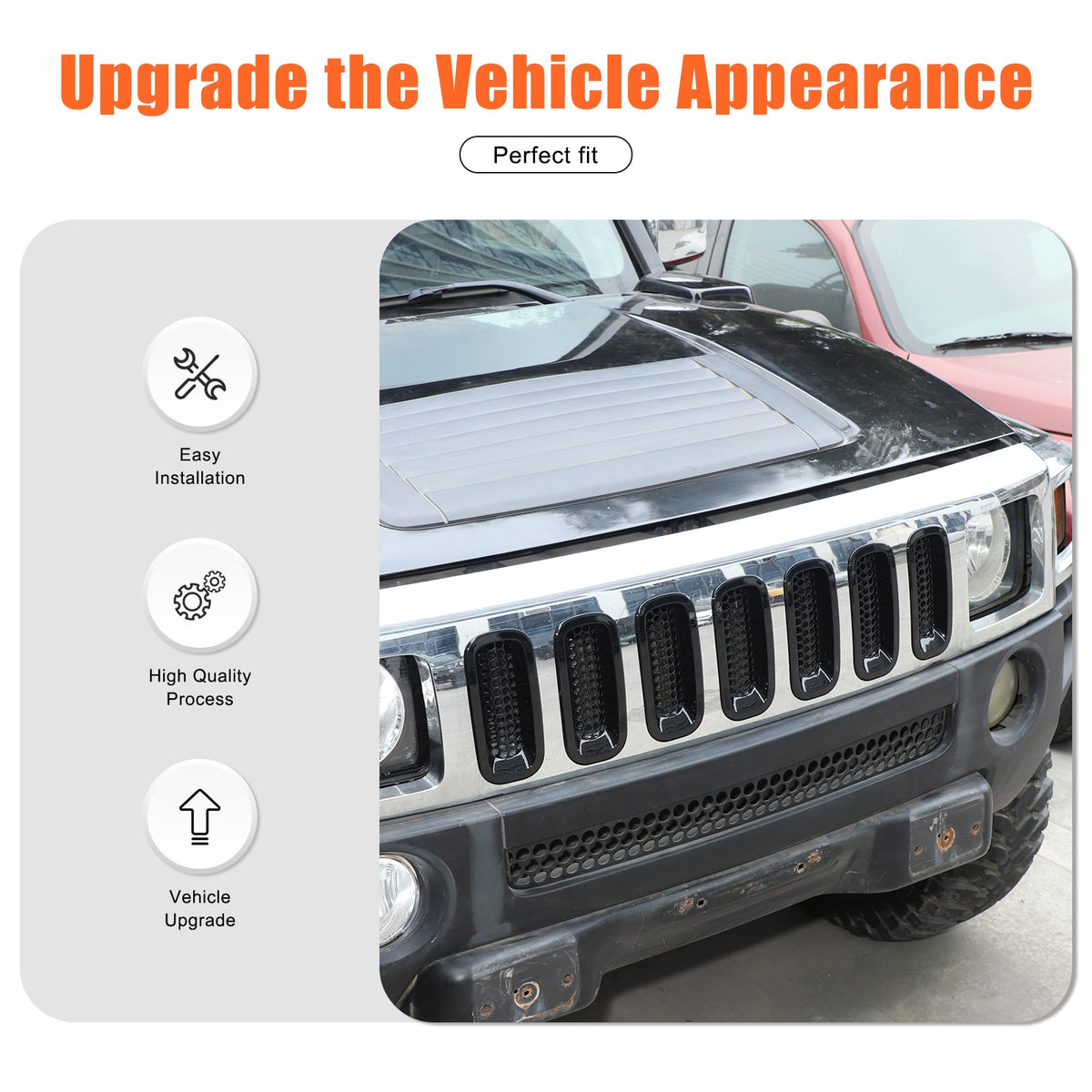 Piano Black ABS Front Grille Insect Screen Trim For Hummer H3 2005-2009 15