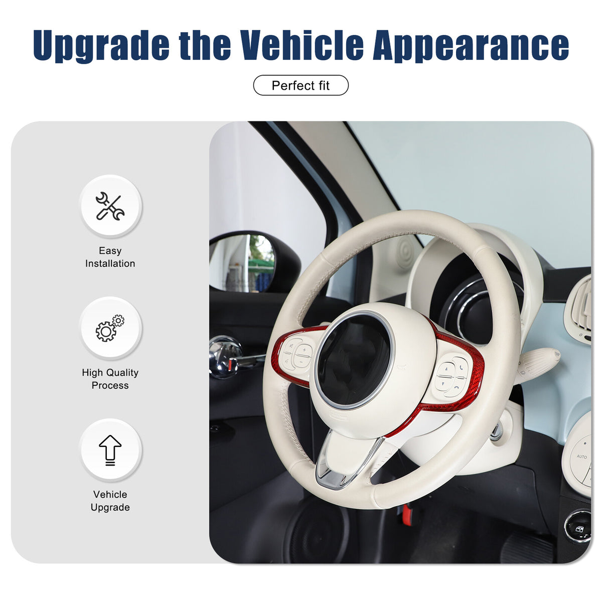 Red Real Carbon Fiber Steering Wheel Trim For Fiat 500 Abarth 595 695 2016+ 18