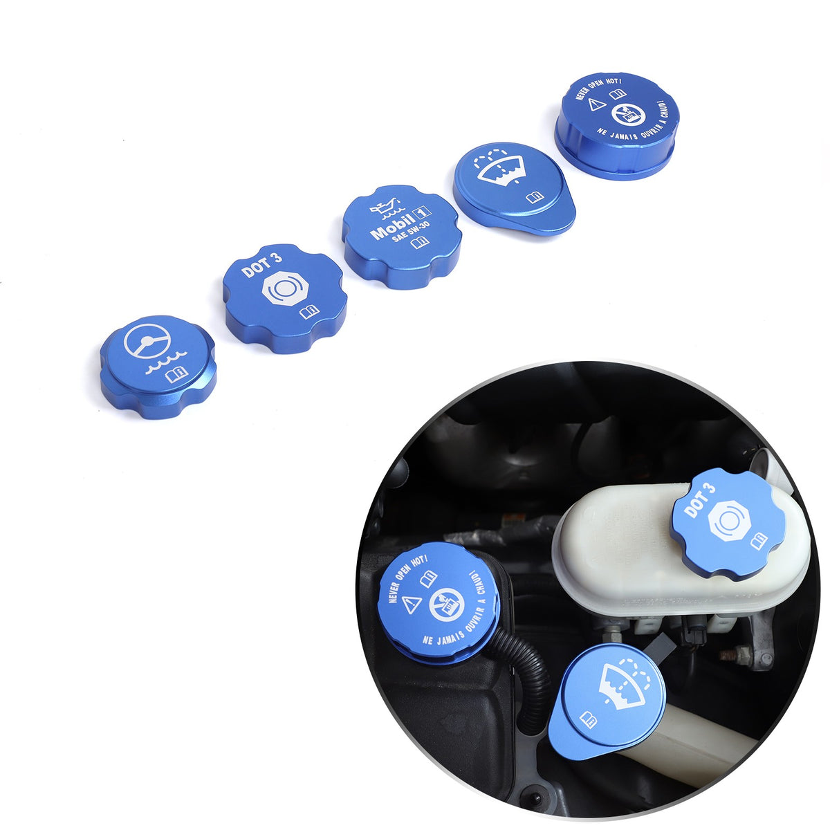 5pcs Alloy Blue Engine Cabin Fluid Cover Decorate Caps For Corvette C6 2005-2013 17