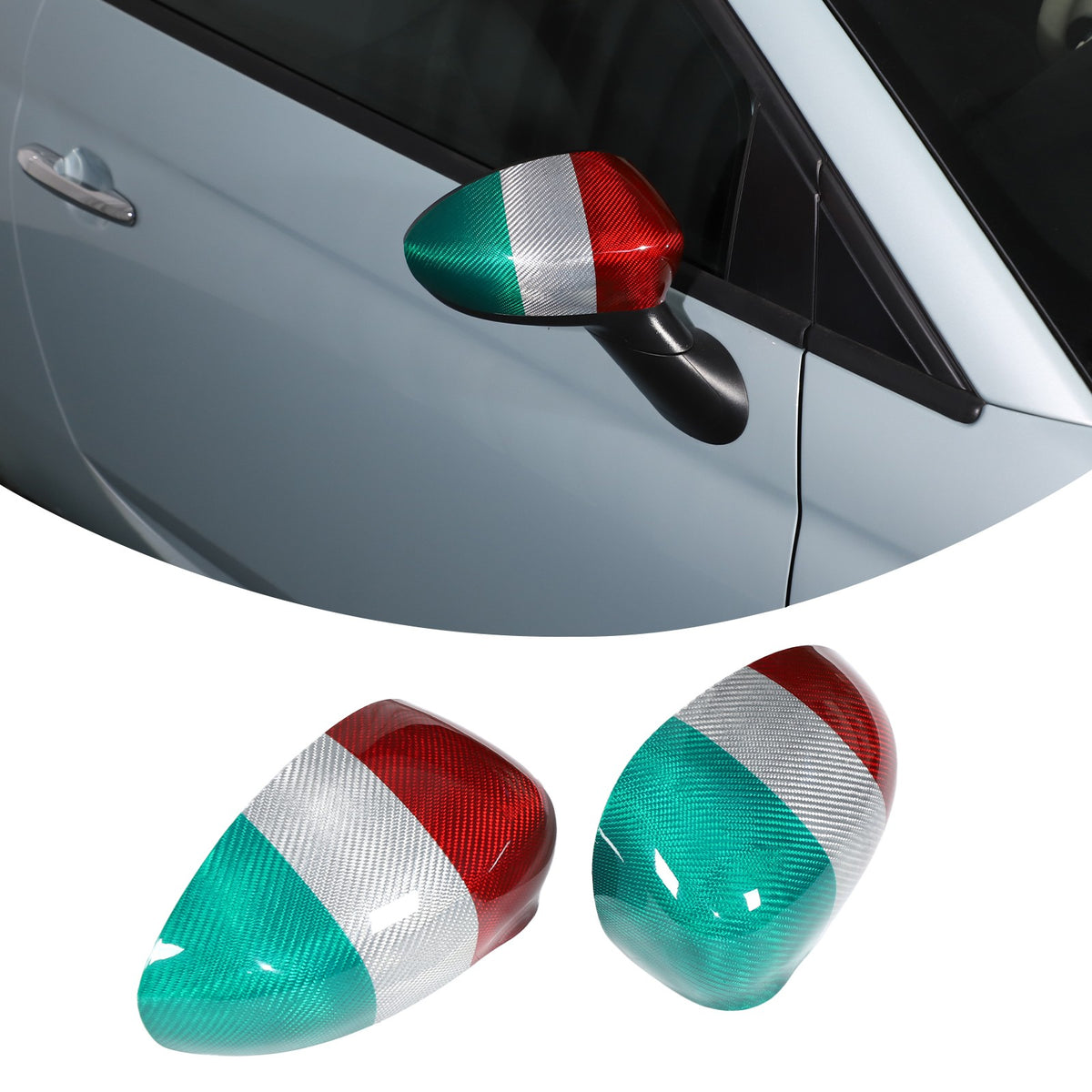 Tri-Color Real Carbon Fiber Side Mirror Cover Trim For Fiat 500 312 2010+ 1