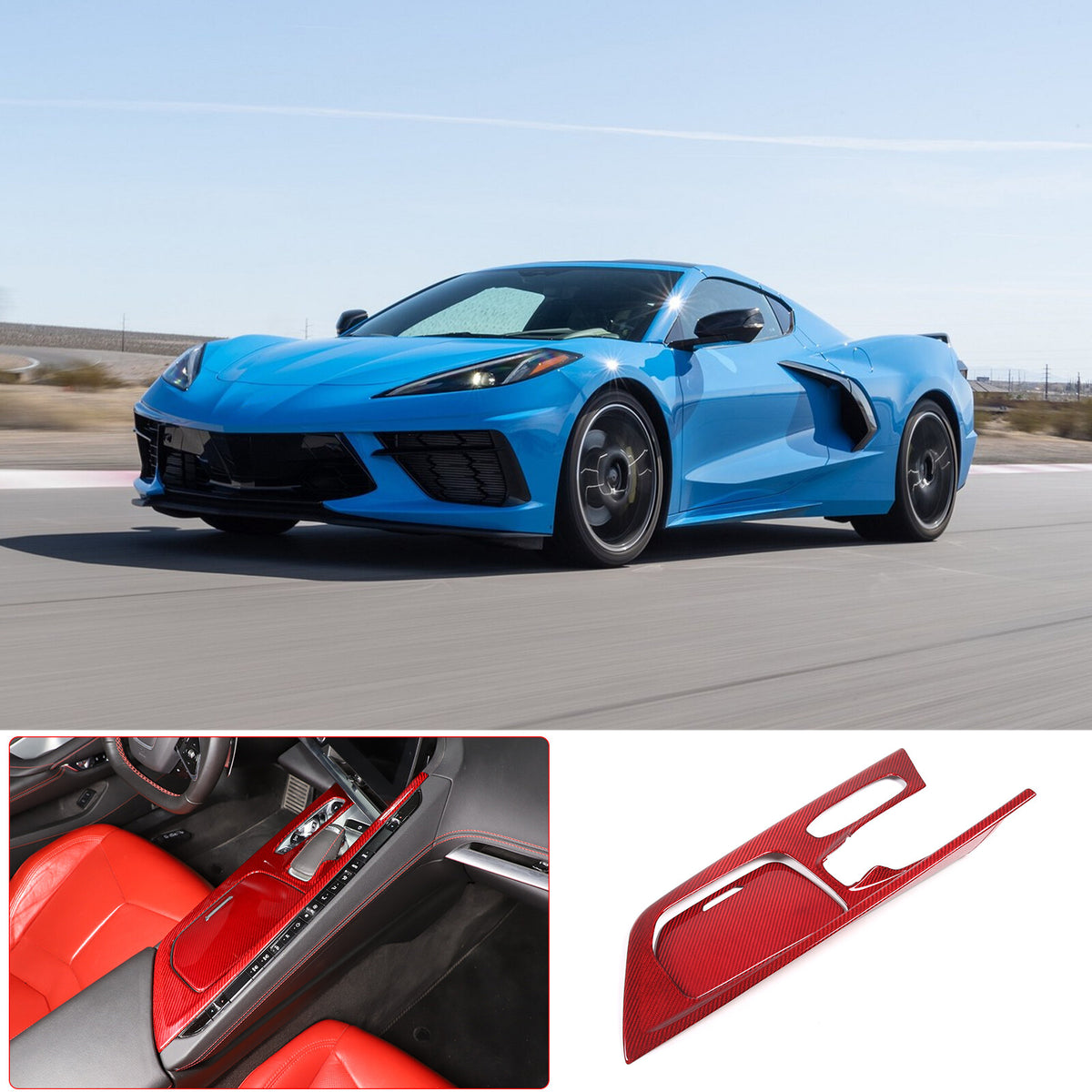 Red Center Console Gear Shift Panel Decor Cover Trim for Corvette C8 2020-25 16