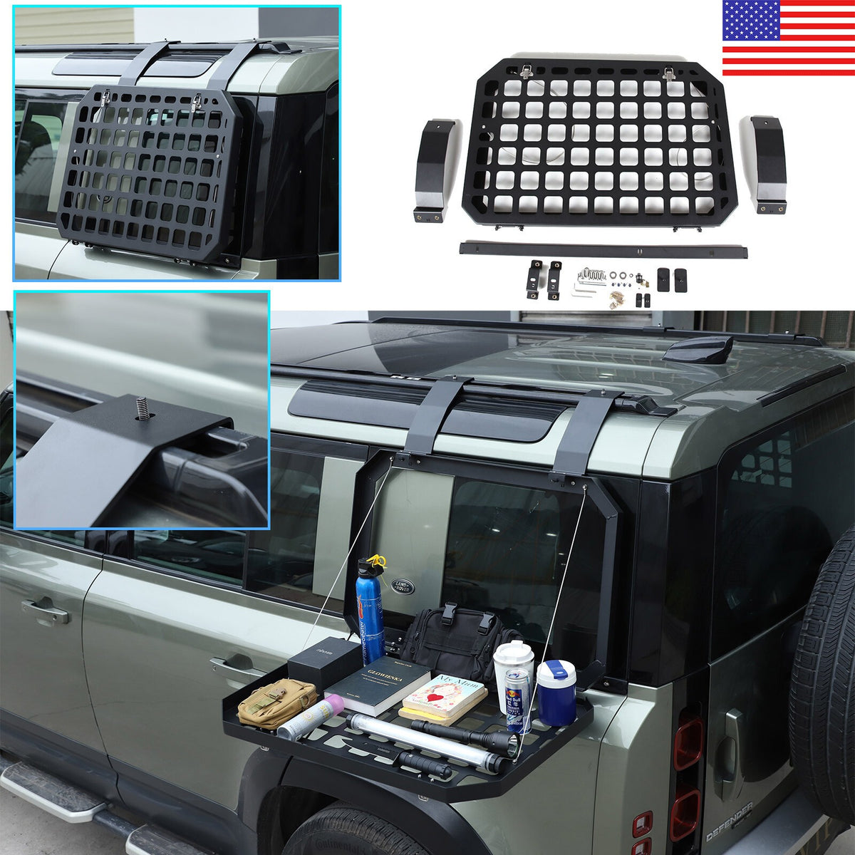 Side Molle Panel Trunk Shelf Storage Rack For LR Defender 90 110 L663 20-23 US 1