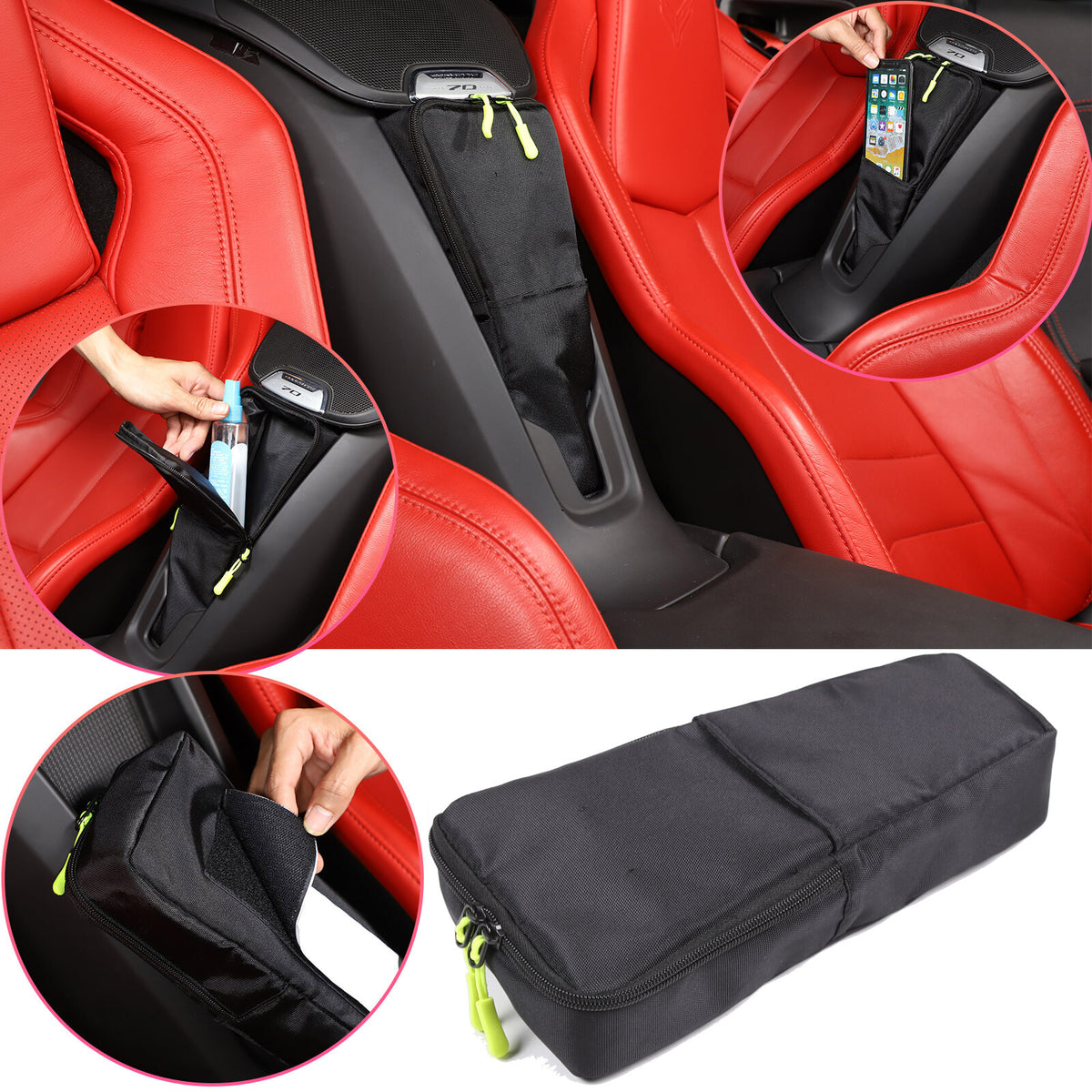 Center Console Waterfall Wireless Charger Seat Storage Bag For Corvette C8 US 1