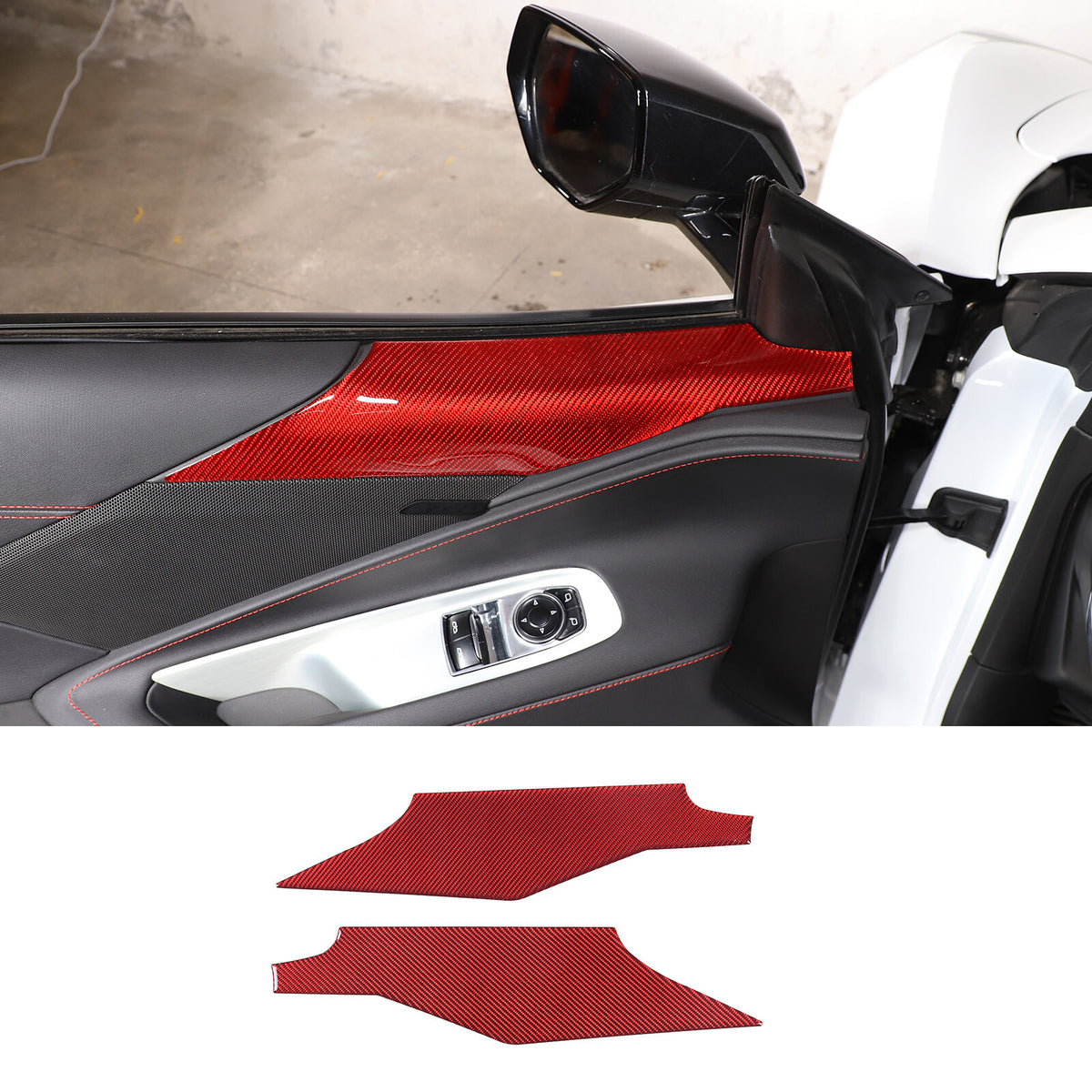 Red Soft Carbon Fiber Interior Decor Trim Kit Cover Set For Corvette C8 20-25 198