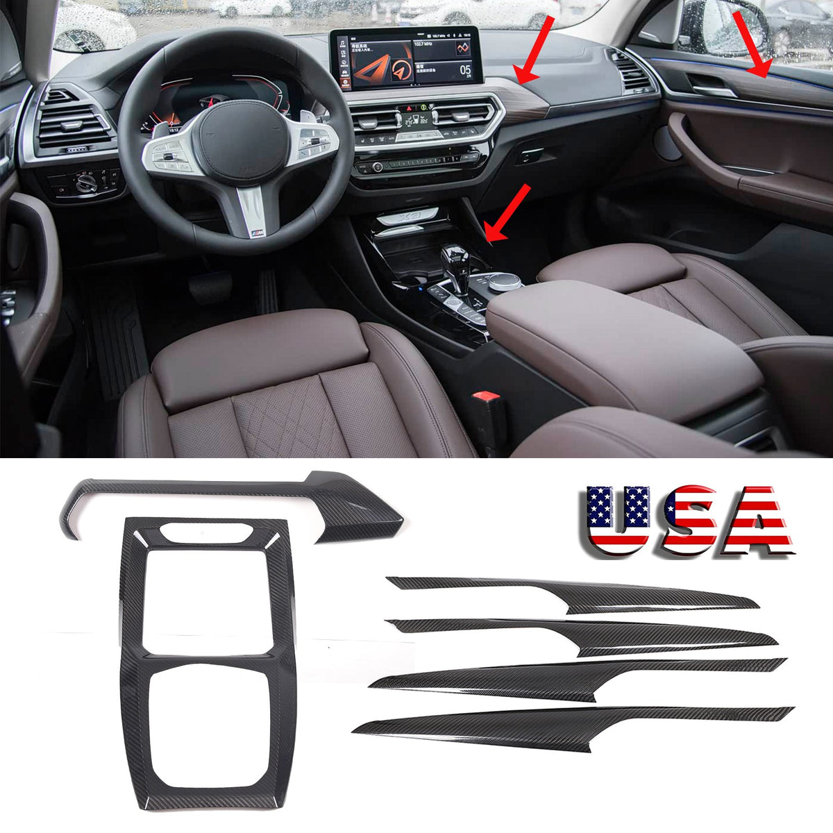 Real Carbon Fiber Center Console Door Panel Trim Set For BMW X3 G01 X4 G02 22-24 1