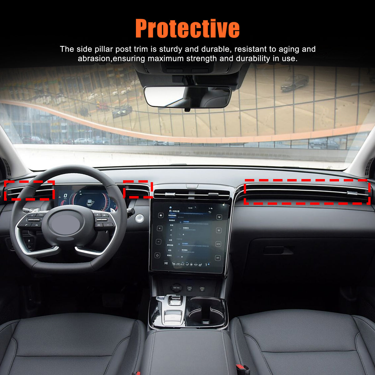 Glossy Black Center Console Air Vent Trim Strip For Hyundai Santa Cruz 2022+ US 18