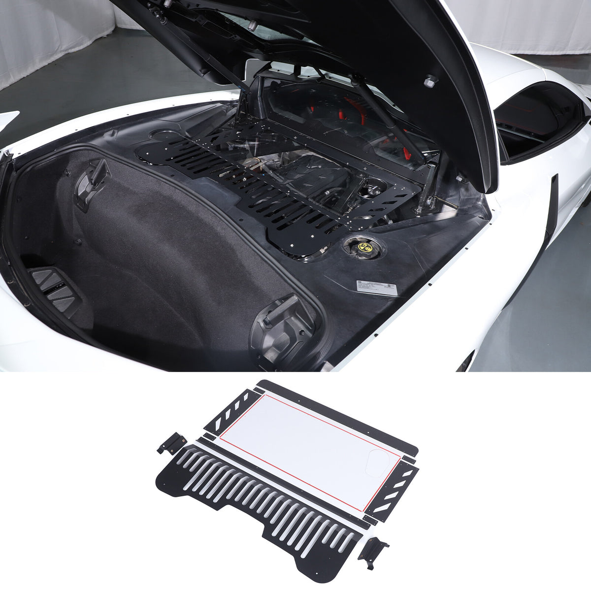 Black Aluminum Engine Hood Transparent Panel Cover Trim For Corvette C8 20+ 3