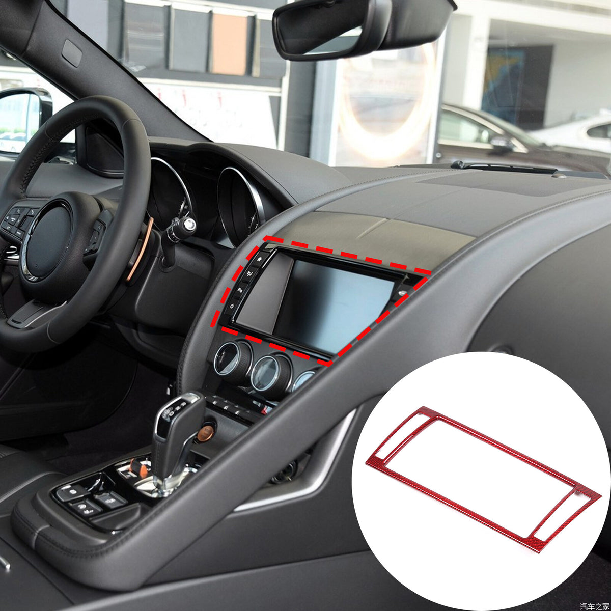 Red Carbon Fiber Dashboard Navigation Cover Trim for For Jaguar F-TYPE 13-18 1