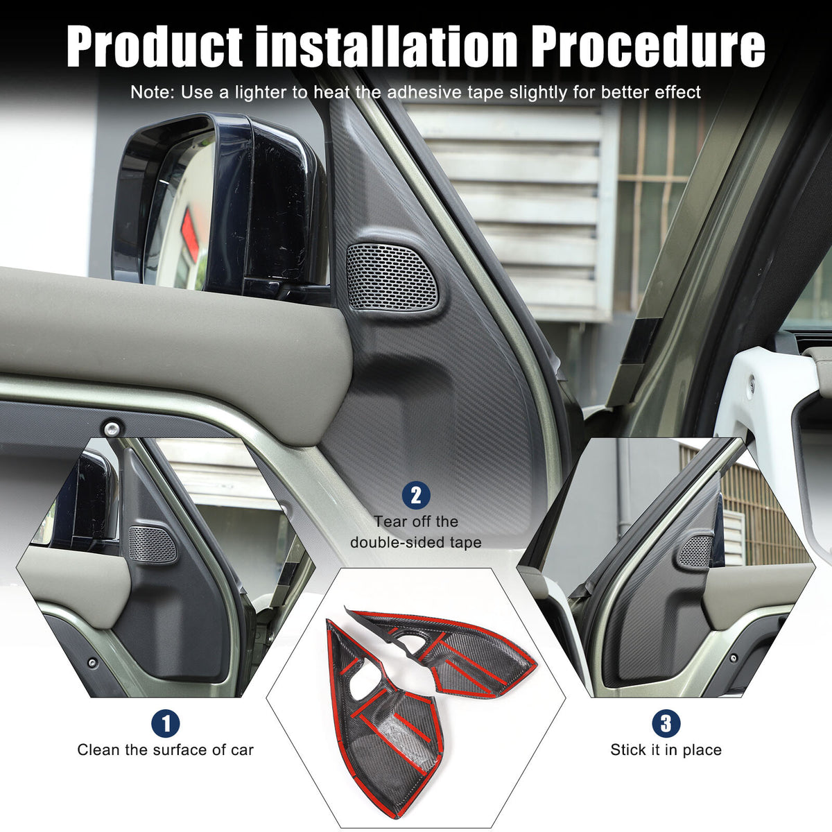 Matte Real Carbon Fiber A pillar Door Speaker Trim Cover For LR Defender 20-24 20