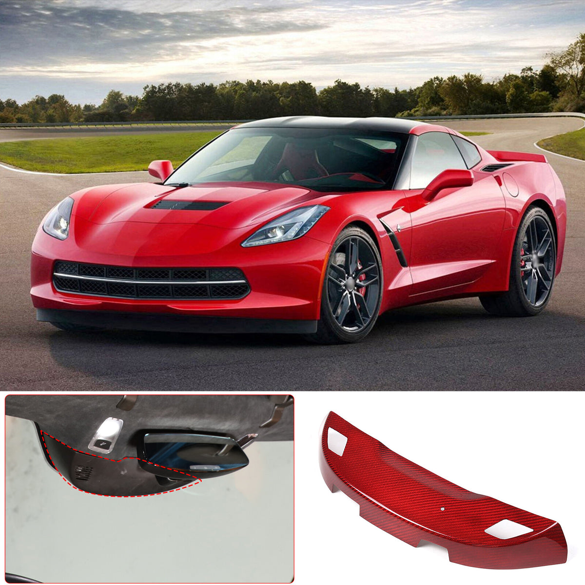 Real Carbon Fiber Inner Rearview Mirror Base Cover Trim For Corvette C7 2014-19 5
