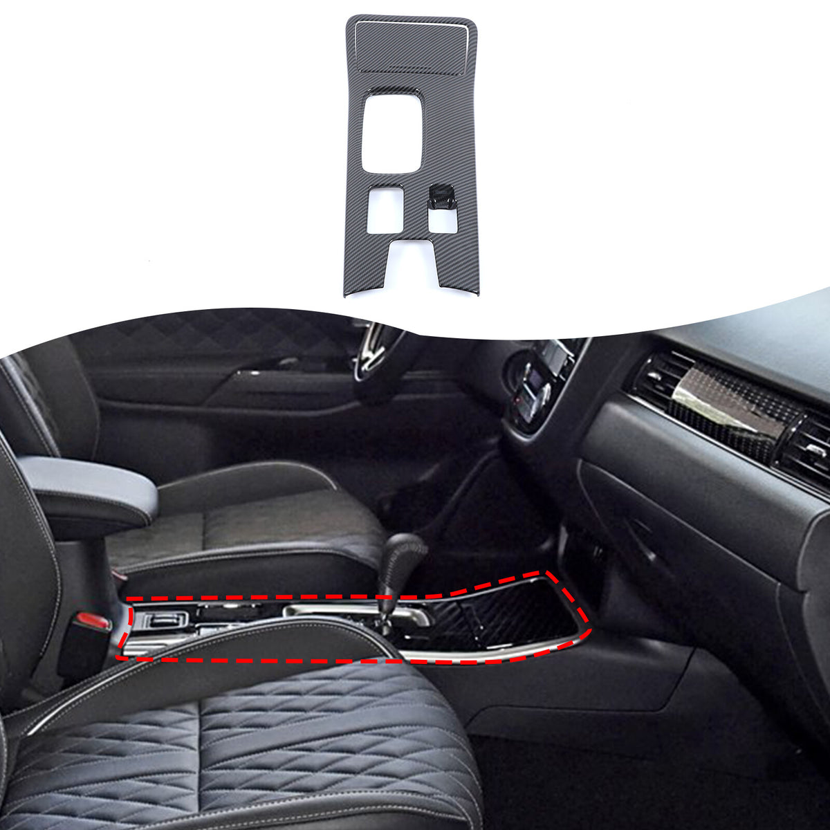 ABS Carbon Center Console Gear Shift Panel Trim For Mitsubishi Outlander 19-22 1