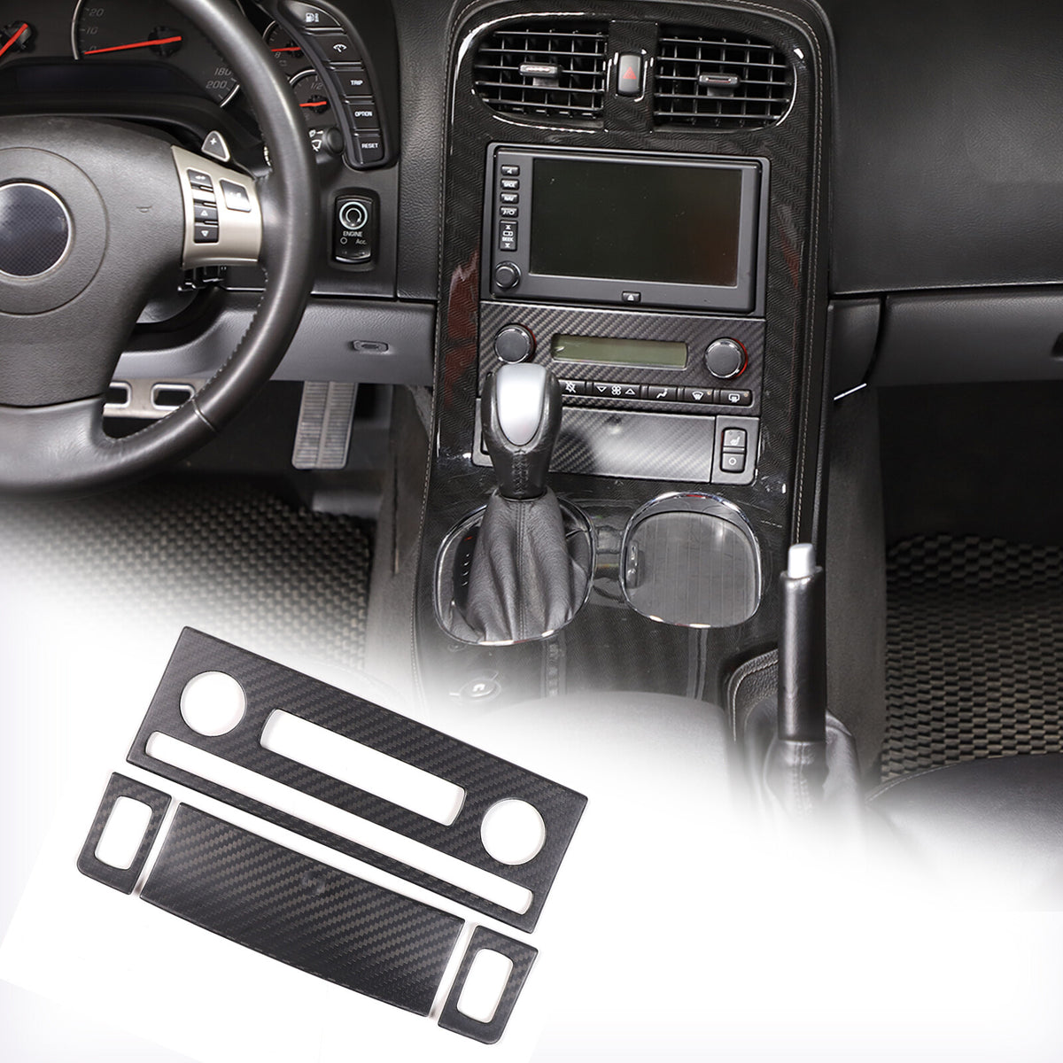 Matte Dry Real Carbon Fiber Center Console Trim Cover For Corvette C6 2005-13 5