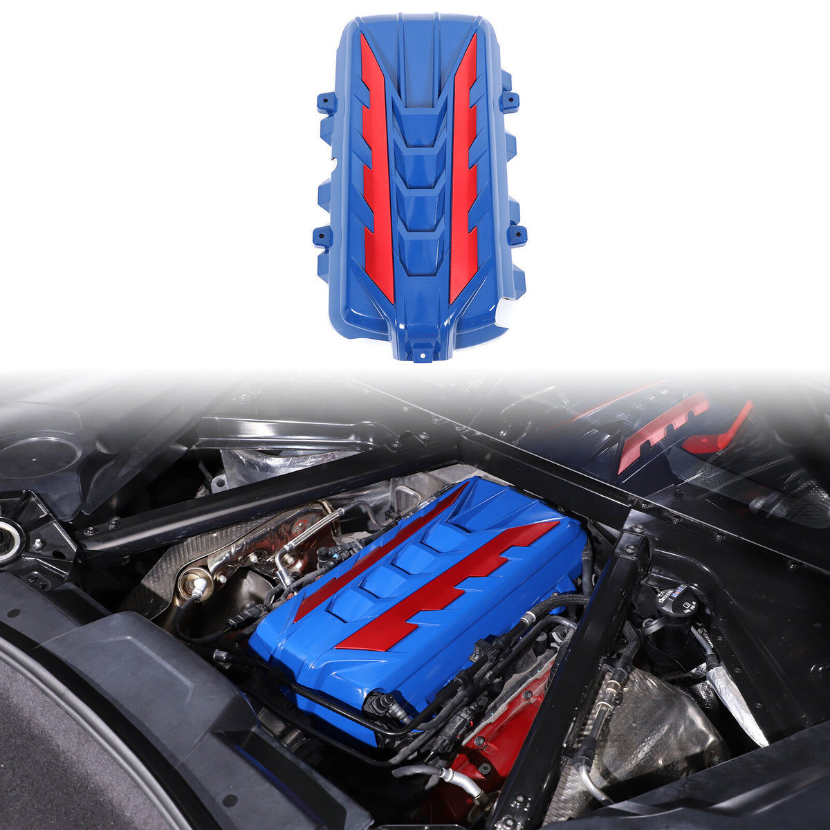 Blue Engine Bay Panel Cover Trim in Edge Red For Corvette C8 2020-26 2
