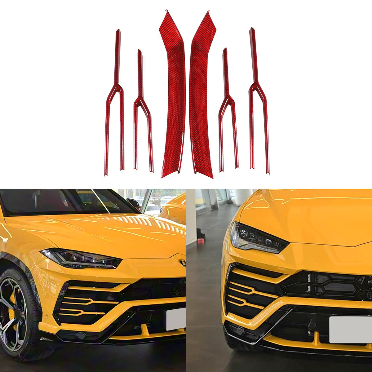 Red Real Carbon Fiber Front Grille Strip Trim For Lamborghini Urus 2018-2021 13