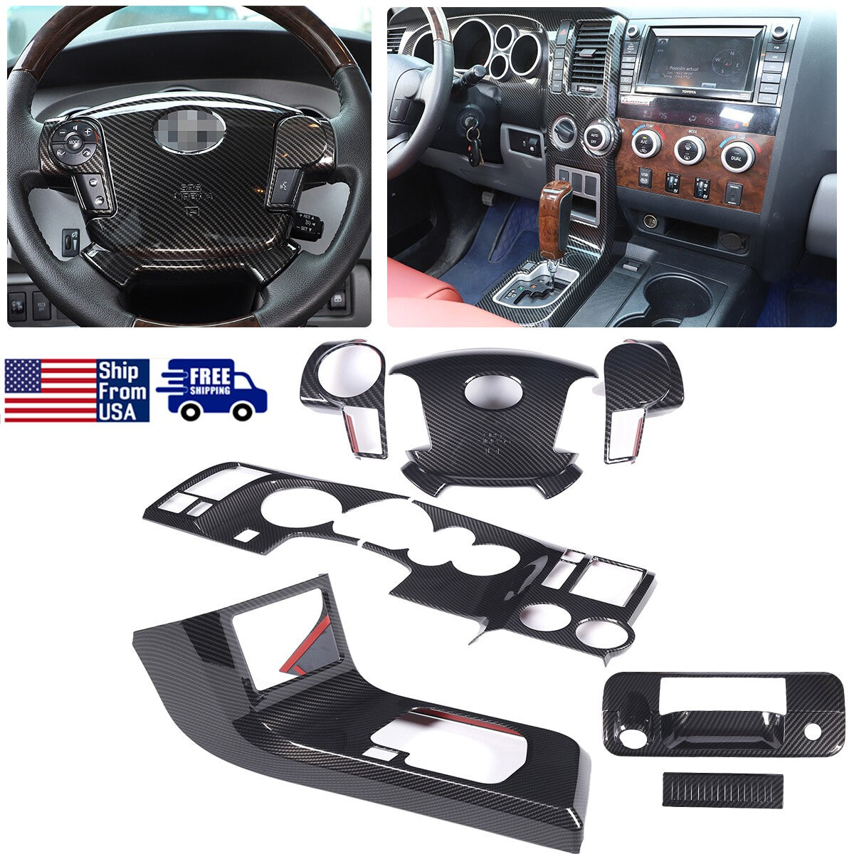 Carbon Fiber ABS Center Console Cover Trim Set For Toyota Tundra 07-13 US 1
