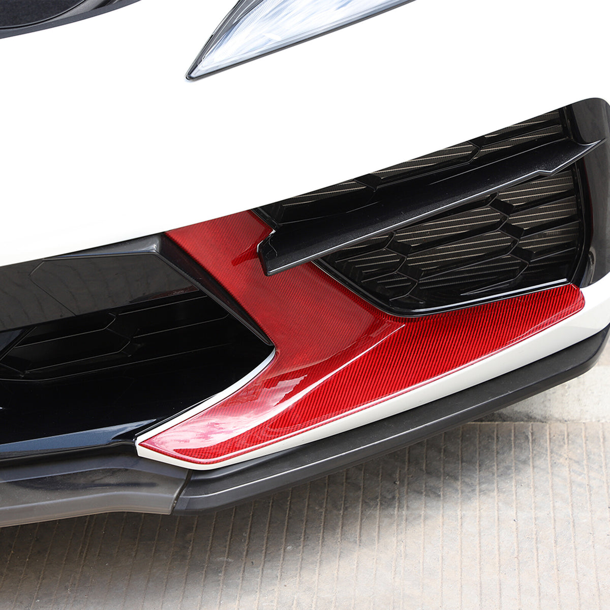 Red Real Carbon fiber Car Front Bumper Side Grille Cover Set For Corvette C8 20+ 12