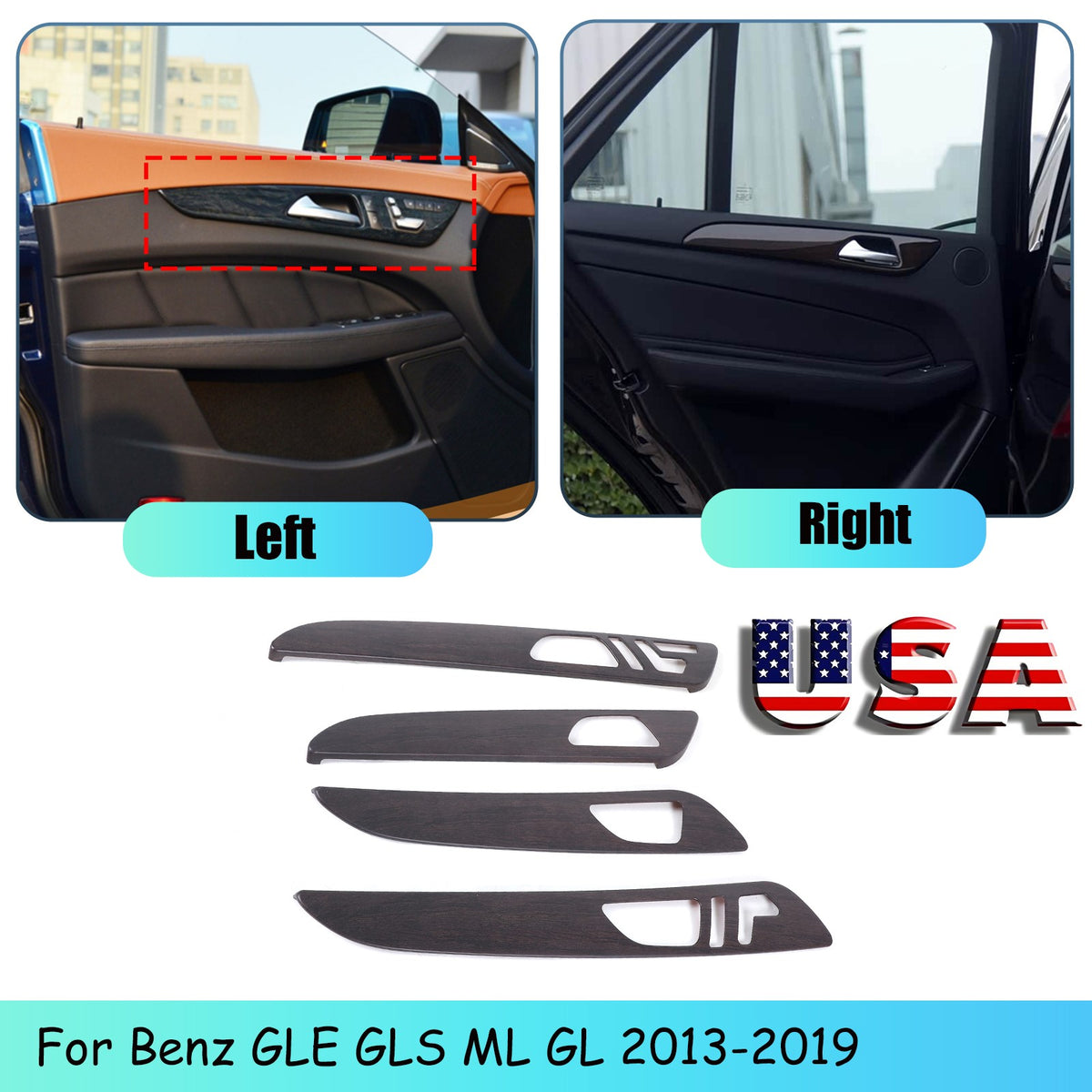 Grain Interior Car Door Panel Cover Trim For Benz GLE GLS ML GL 2013-2019 US 1