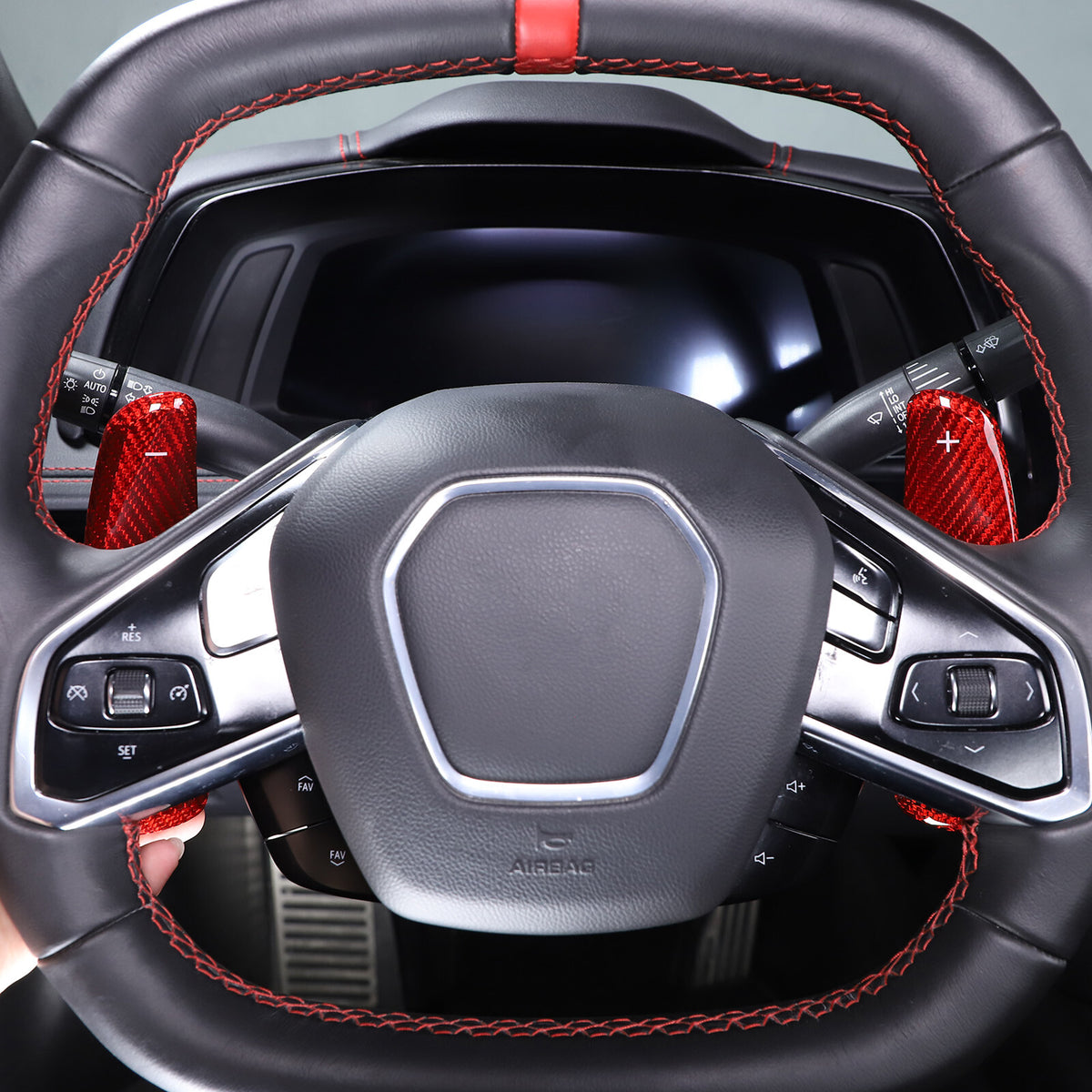 Red Real Carbon Fiber Gear Shift Paddles Paddle Shifters For Corvette C8 20+ US 4