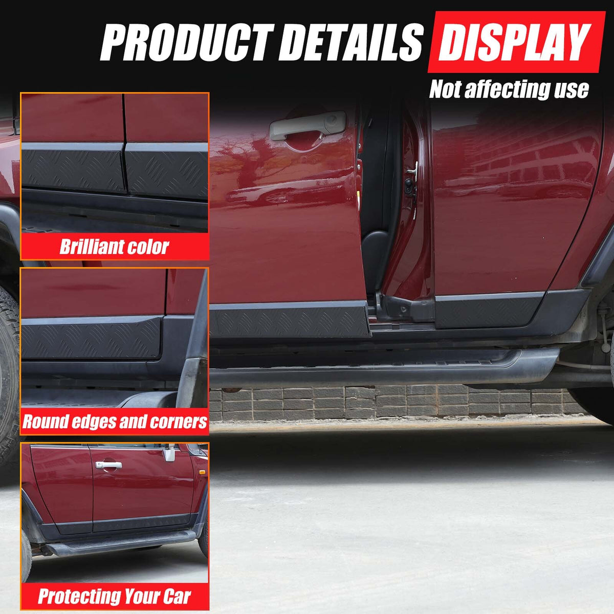Black Alloy Car Body Door Side Molding Trim For Toyota FJ Cruiser 2007-21 8