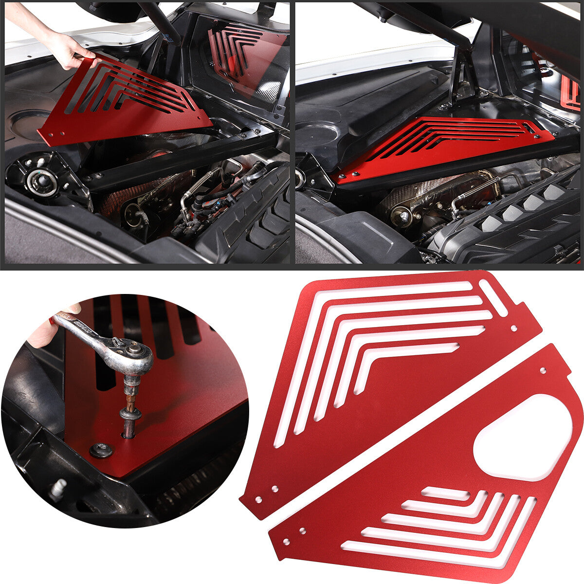 Red Alloy Engine Bay Panel Rear Crossmember Cover Set For CORVETTE C8 2020-26 4