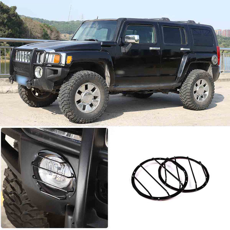 Black Steel Front Fog Light Lamp Frame Cover Trim For Hummer H3 05-09 6