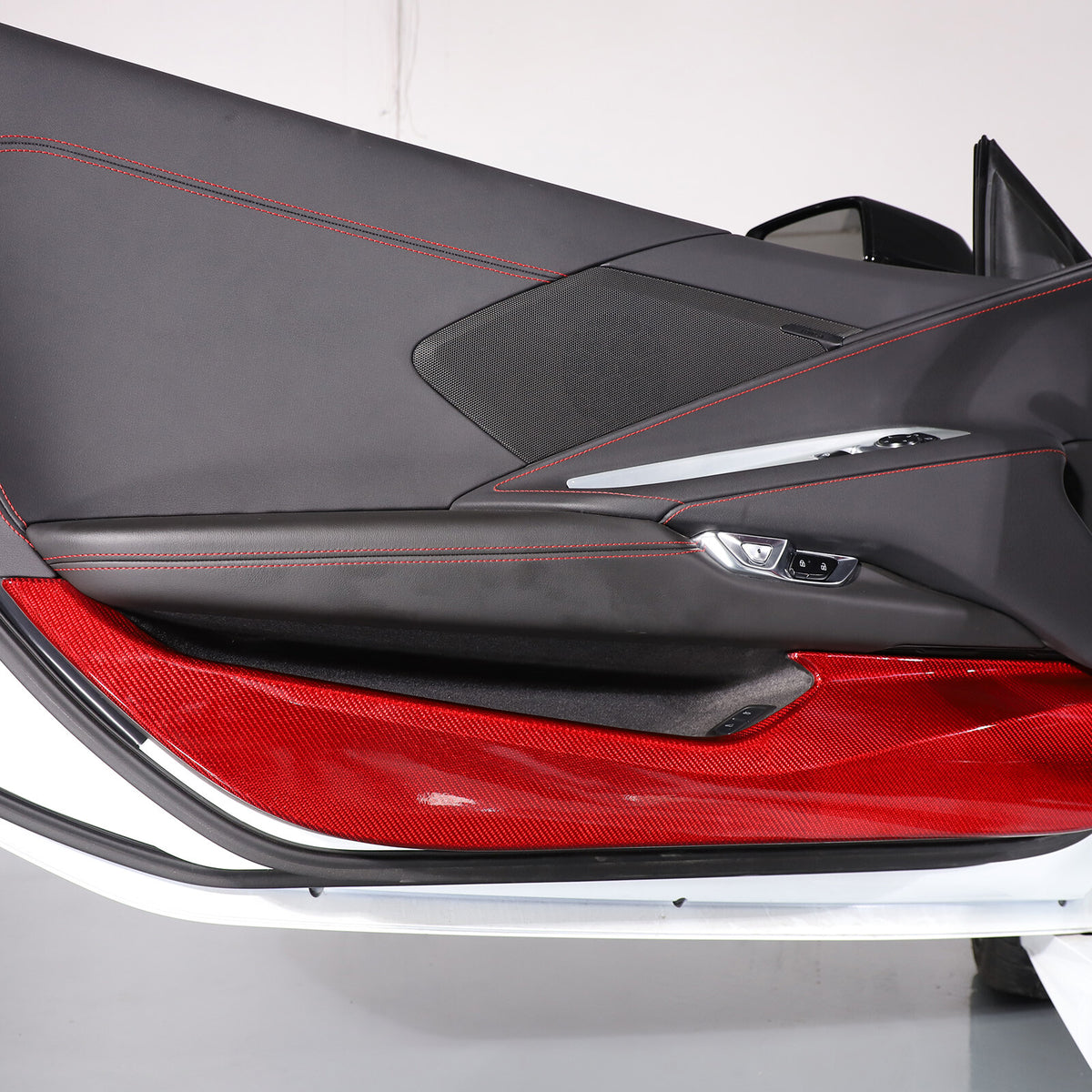Red Carbon Fiber Inner Door Anti-Kick Panel Trim Cover For Corvette C8 2020-26 7