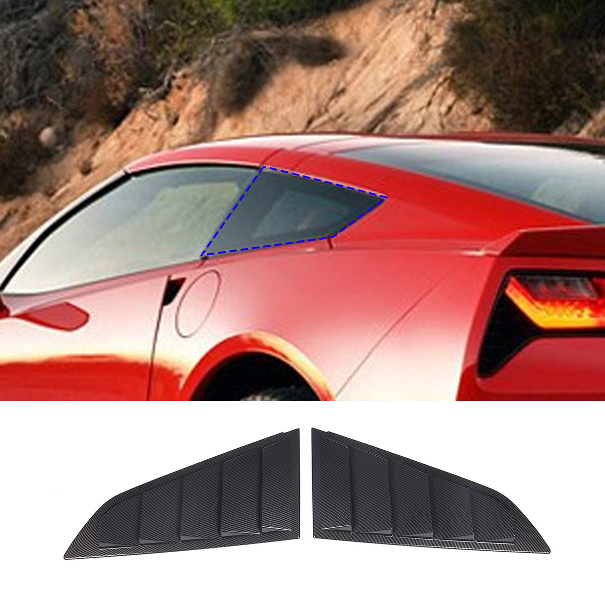 ABS Carbon Fiber Rear Side Window Louver Shutter Trim For Corvette C7 2014-2019 4