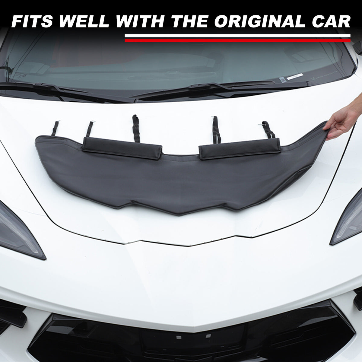 PU Leather Car Bonnet Hood Bra Wind & Bug Deflectors For Corvette C8 2020-26 US 15