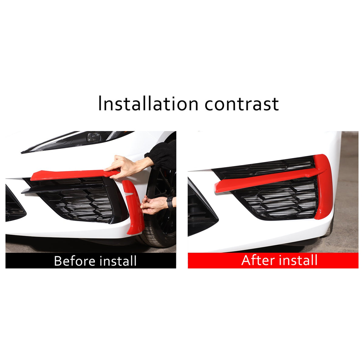 Sports Red Front Bumper Fog Light Lamp Trims for Corvette C8 2020-2025 US 3
