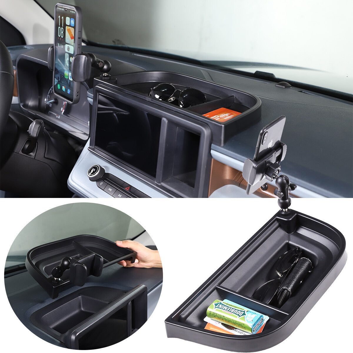 Dashboard Cell Phone Holder Mount with Storage Tray Box for Ford Maverick 2022+ 1