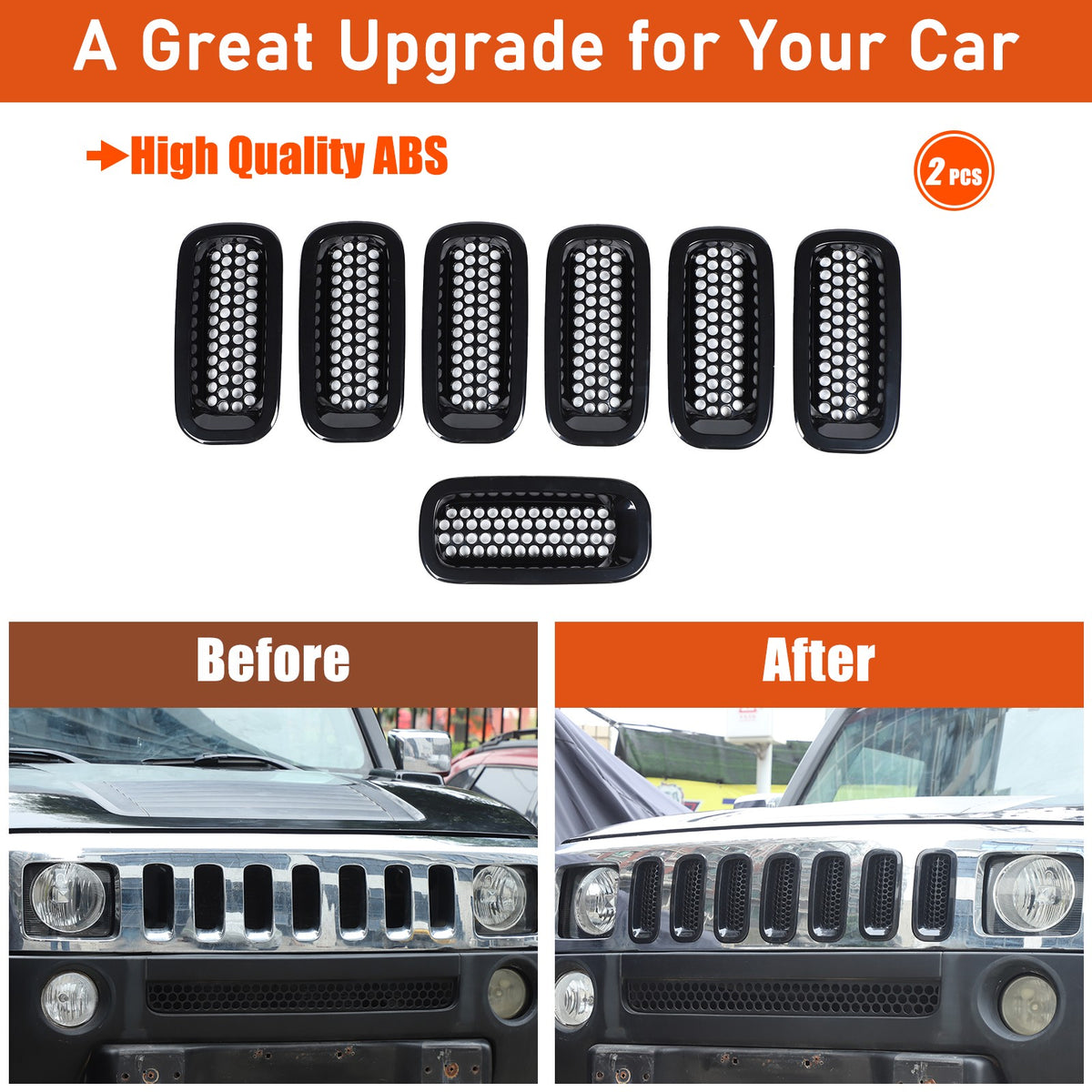 Black ABS Grille Insert Guard Insect Screen For Hummer H3 2005-2009 22