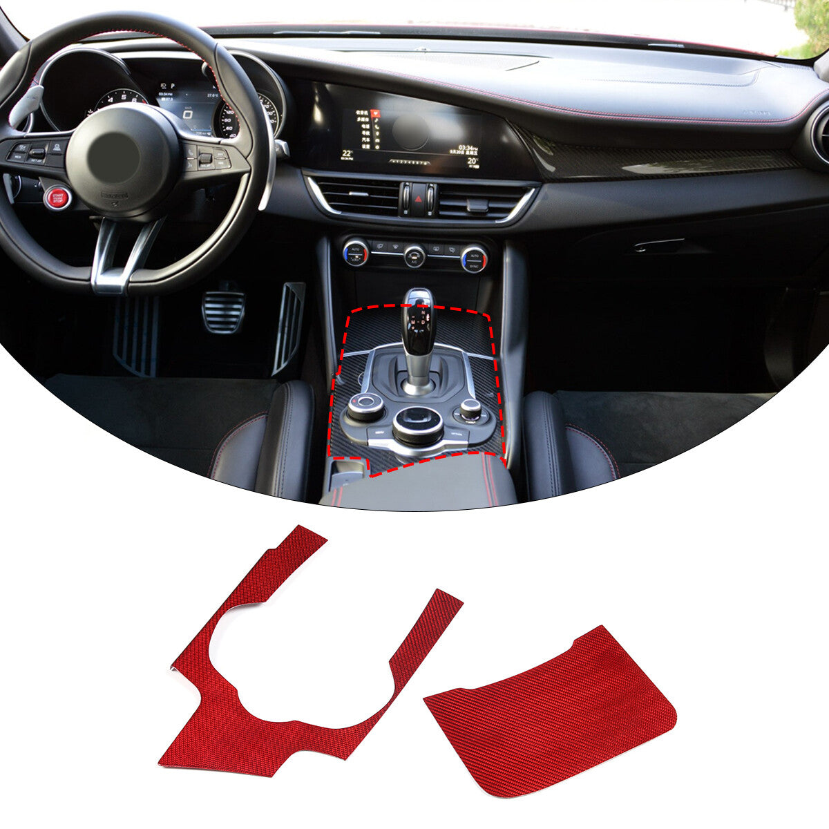 Red Carbon Fiber Car Gear Shift Panel Cover Trim For Alfa Romeo Giulia 2017-19 9