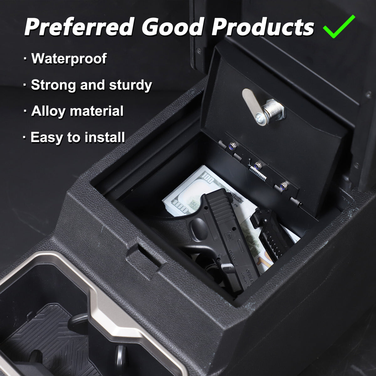 Steel Center Console Safe GUN Storage Lock Box TRAY For Toyota Tacoma 24+ US 15