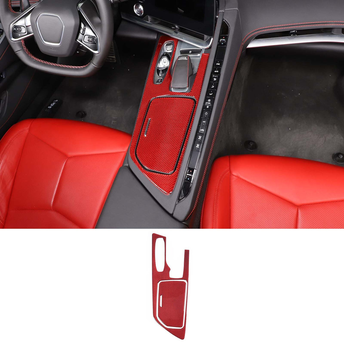 Red Soft Carbon Fiber Interior Decor Trim Kit Cover Set For Corvette C8 20-25 240